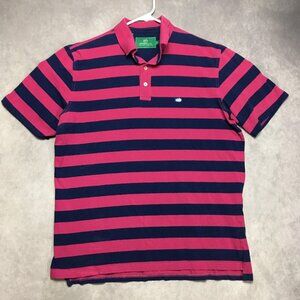 Southern Tide Club Men Golf Polo Shirt size Large Pink Blue Striped Short Sleeve